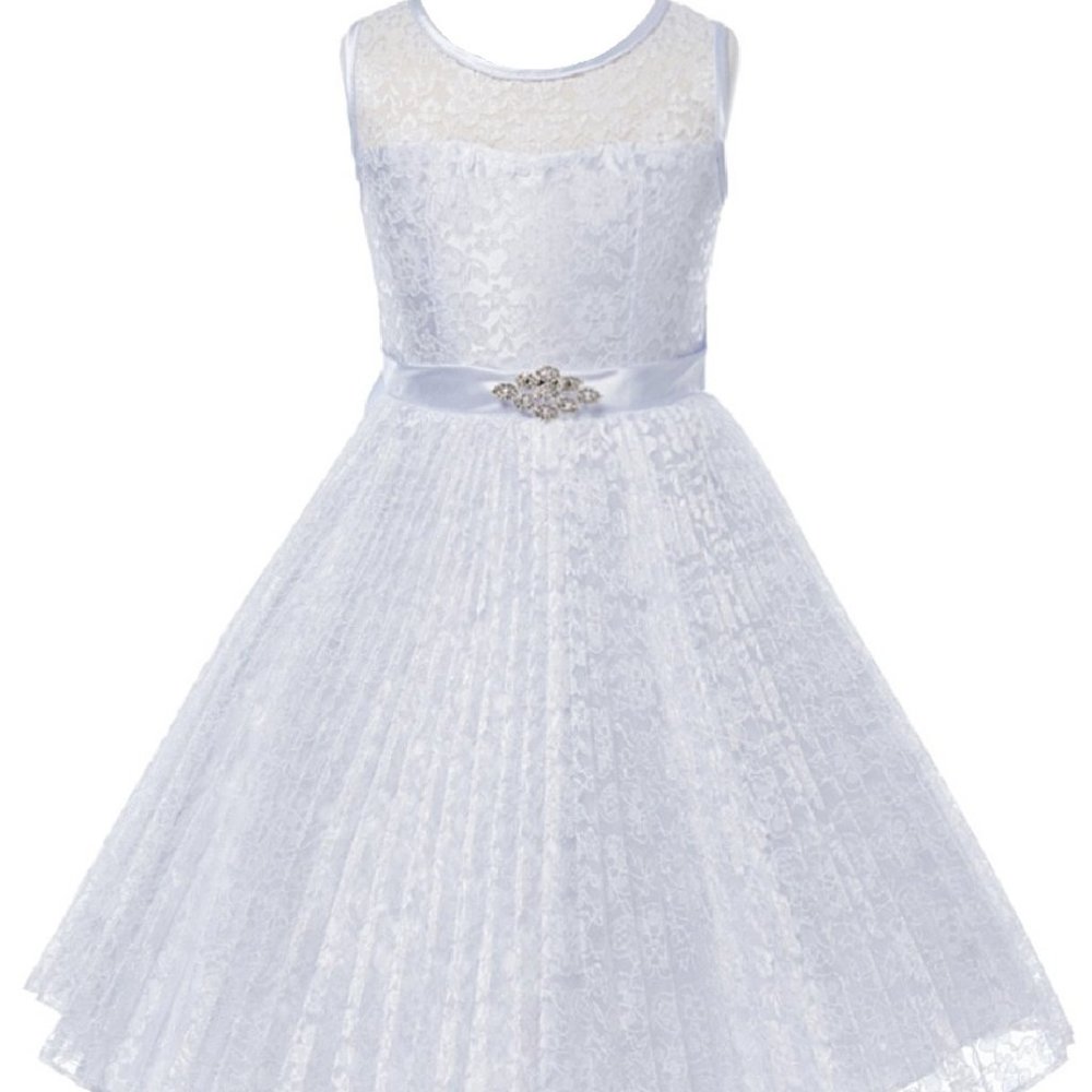 Little Girls Toddler Floral Lace Easter Wedding Party Flower Girl Dress White